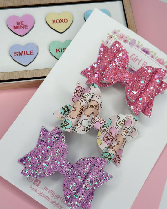 3" Conversation Hearts Bow Set