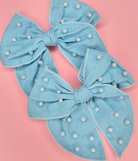 Pearled Denim Bow